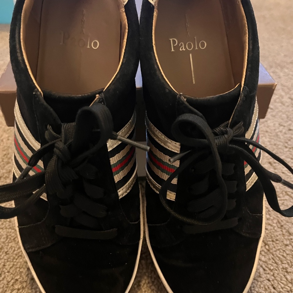 LINEA Paolo KYSON size 7 Black Gold Red Green Stripes sneakers - Picture 6 of 8